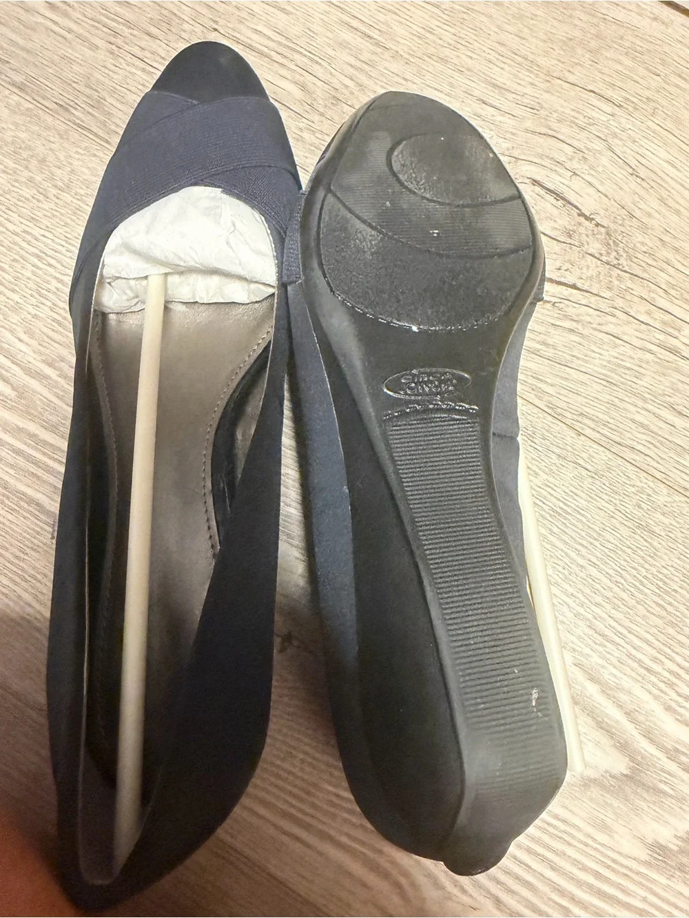 Classic Navy Pointed Flats with Elastic Crossover Strap